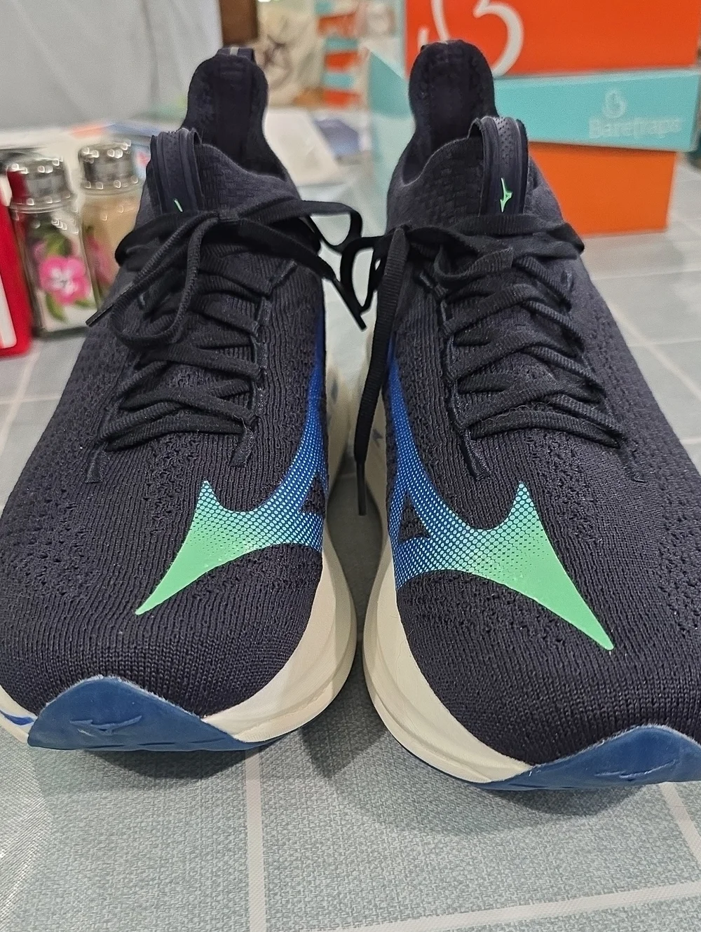 Mizuno Men's Neo Vista II Black Knit Sneakers with Blue and Mint Logo Accents
